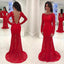 Προκλητικά Backless Κόκκινο Μακρύ Μανίκι Δαντέλα Γοργόνα Φορέματα Prom Βραδιού, λαϊκό Κόμμα Φορέματα Prom, Συνήθεια Μακριά Φορέματα Prom, Φτηνές Επίσημα Φορέματα Prom, 17164