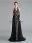 Sexy Halter Black Mermaid Lace Evening Prom Dresses, Evening Party Prom Dresses, 12124