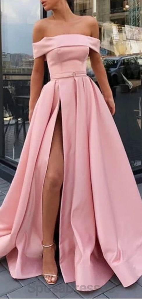 Simple Off Shoulder Pink Φθηνά Μακρυμάνικα Φορέματα, Βραδινά Φόρεμα Prom