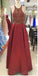 Oro del cabestro trasero abierto atractivo abalorios de vestidos de la fiesta de promoción de la tarde largos rojo oscuro, vestidos de la fiesta de promoción del partido de 2018 largos baratos populares, 17296