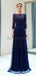 Ναυτικό μακριά μανίκια δαντέλα χάντρες βράδυ prom φορέματα, βραδινό κόμμα Prom φορέματα, 12052