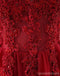 Rote Spitze Cap Sleeve V Ausschnitt Sexy Durchsichtige Abendkleider, lange beliebte benutzerdefinierte Partykleider, 17335
