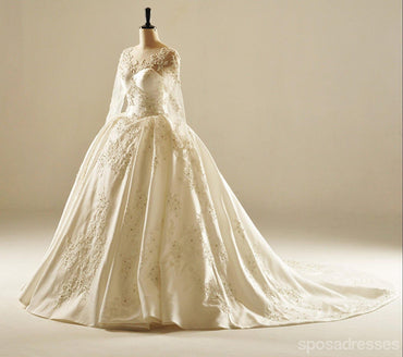 Manches longues Décolleté V en Dentelle Longue traîne Robes de Mariée, des Robes de Mariage, Mariage pas Cher Robes de Mariée, WD221