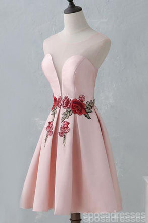 Cute Illusion Scoop Ροζ Φτηνά Κοντά Φορέματα Επιστροφής Online, CM536