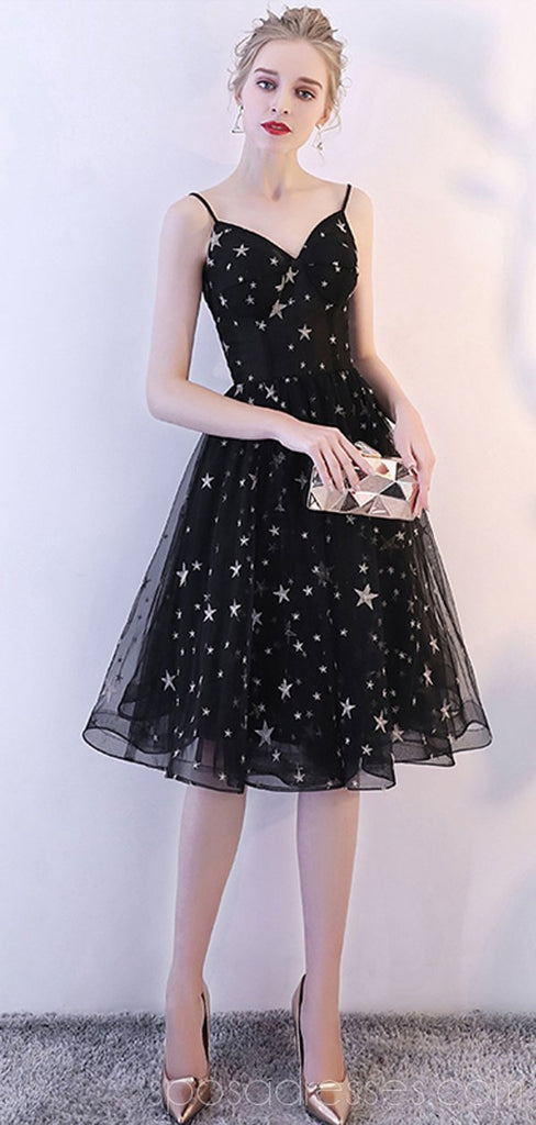 Bretelles spaghetti noires simples robes de bal pas cher en ligne, robes de bal courtes pas chères, CM796