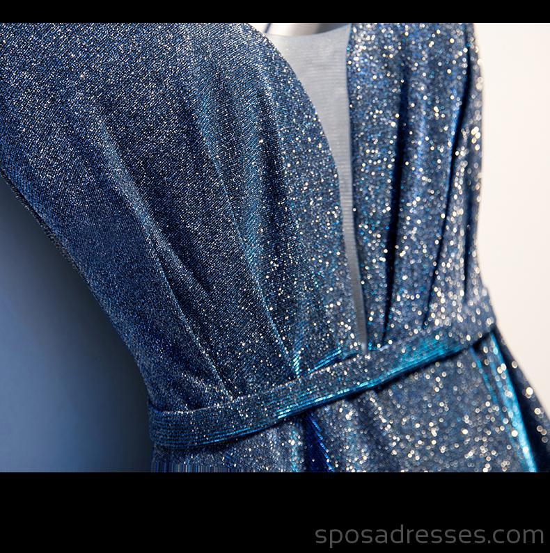 Paillettes Col en V Dusty Bleu à Paillettes Robes de bal en Ligne, pas Cher Court Robes de Bal, CM758