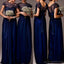 Cap Sleeve Seen-Through Lace Elegant Royal Blue Long Bridesmaid Dresses, WG030