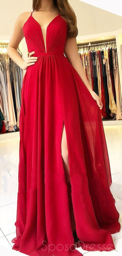 Sexy leuchtend rotes Neckholder Seitenschlitz lange Abend Ballkleider, billige Sweet 16 Kleider, 18358