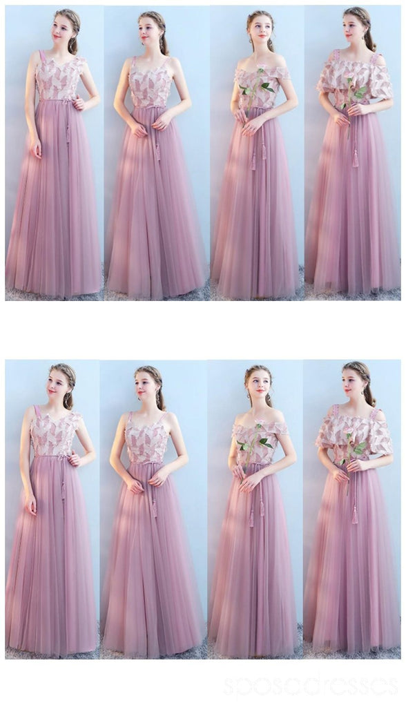 Tüll rosa lange übereinstimmende einzigartige günstige Brautjungfer Kleider Online, WG512