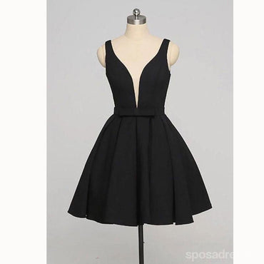 Απλό Μαύρο V Neck Σύντομο Συνήθειας Φτηνές Φορέματα Homecoming 2018, CM420