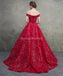 Κόκκινο από τον ώμο δαντέλα μπάλα φόρεμα μακρύ βράδυ prom φορέματα, βραδινό κόμμα prom φορέματα, 12216