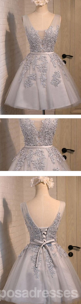 Από τον ώμο Γκρι Δαντέλα χαριτωμένο τούλι homecoming prom φορέματα, CM0023