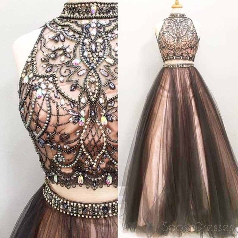 Ärmelloses High-Neck Long Eine Linie Prom Kleider , Zwei Stücke Prom Kleid, Tüll Abend-Abschlussball-Kleid, Bezauberndes Abendkleid,Party Kleider, Abend Kleider,PD0048