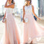 Online Junior Unique Long Prom Kleid Formal Blush Pink Chiffon Günstige Brautjungfern, WG03