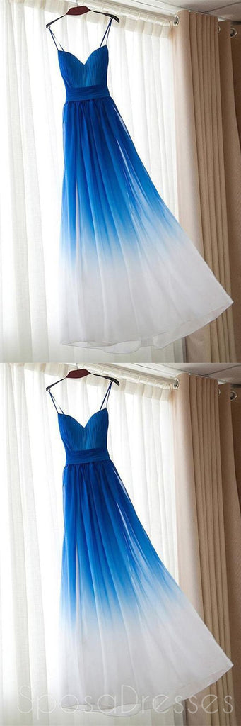 Ombre Blue Chiffon Sweetheart Neckline Long Evening Prom Dresses, Popular Cheap Long Custom Party Prom Dresses, 17314
