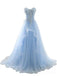 Ανοιχτό μπλε γλυκό See Through Lace Tulle A line Long Evening Prom Dresses, 17524