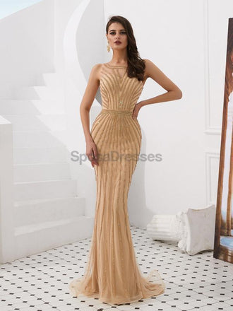 Jóia de ouro pesadamente frisada sereia vestidos de baile, vestidos de festa à noite, 12078