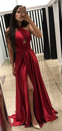 Halter Side Slit Burgundy longues robes de bal de soirée, pas cher personnalisé Sweet 16 robes, 18447