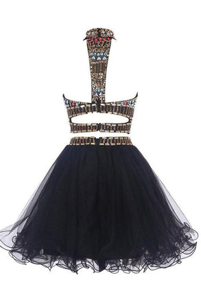 Προκλητικά δύο κομμάτια Backless μαύρα homecoming Φορέματα χορού, μαύρα φορέματα κοκτέιλ, CM0019