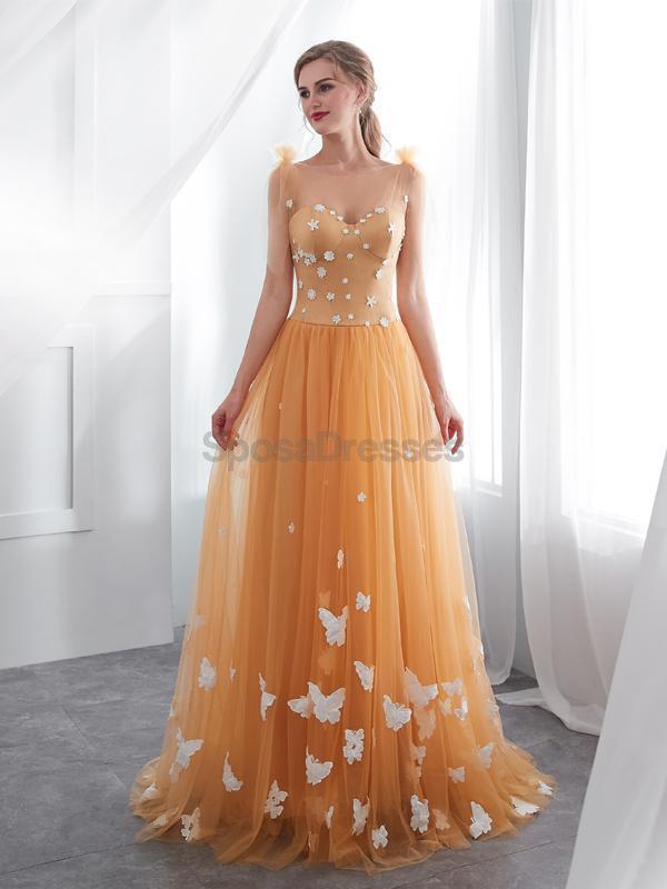 Scoop Βούτυρο Fly Πορτοκαλί A-line Τούλι Βραδινά Φορέματα Prom, Βραδινό Πάρτι Φορέματα Prom, 12025