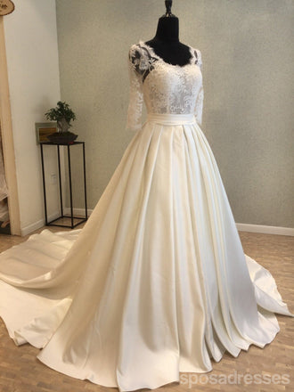 Manches Longues Dos Ouvert Scoop une ligne Voir À Travers La Dentelle De Mariage Robes De Mariée, Robes De Mariée Sur Mesure, Robes De Mariée De Mariage abordables, WD245