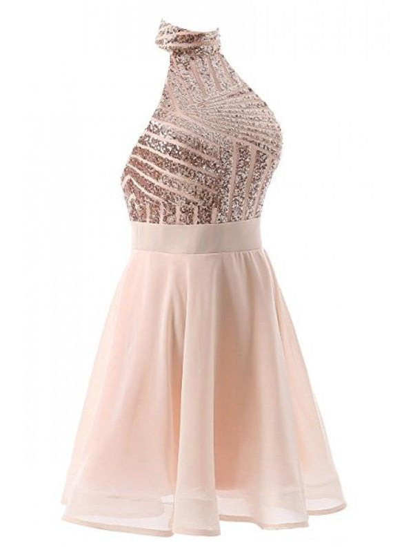 Halter Sparkly Sequin Short Homecoming Prom Dresses, Cheap Party Prom Sweet 16 Dresses, CM378