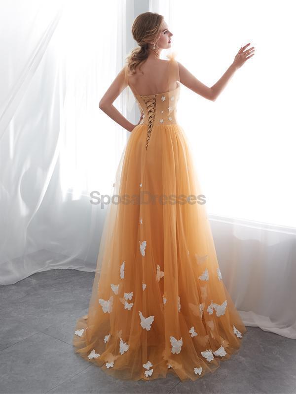 Scoop Βούτυρο Fly Πορτοκαλί A-line Τούλι Βραδινά Φορέματα Prom, Βραδινό Πάρτι Φορέματα Prom, 12025