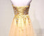 Strapless Sweetheart Gold Tulle Beaded A-line Long Evening Prom Dresses, 17617