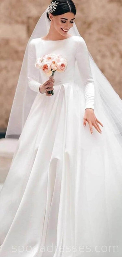 Μακριά Μανίκια A-γραμμή Μακριά Γαμήλια Φορέματα σε απευθείας Σύνδεση, Φθηνά Νυφικά Φορέματα, WD542