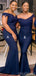 Vestidos de dama de honor largos de sirena azul marino mal combinados en línea, vestidos de damas de honor baratos, WG752