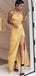 Sexy Halter amarillo lado slit largos vestidos de fiesta de noche baratos, vestidos de fiesta de la noche, 12347