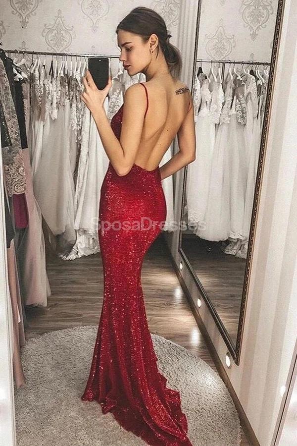 Sexy Backless Spaghetti correas de sirena roja oscura vestidos de fiesta de noche larga, vestidos de fiesta de la noche, 12314