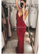 Sexy Backless Spaghetti correas de sirena roja oscura vestidos de fiesta de noche larga, vestidos de fiesta de la noche, 12314