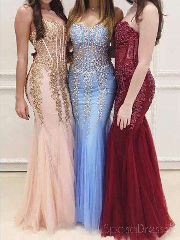 Sweetheart See Through Lace Mermaid Long Evening Prom Dresses, 17483