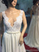 Ver a través de cuello en V vestidos de novia de playa baratos con cuentas simples, WD319