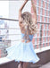 Sexy Casual Chiffon Blue Spaghetti Straps Κοντά φθηνά Φορέματα Homecoming Online, CM566