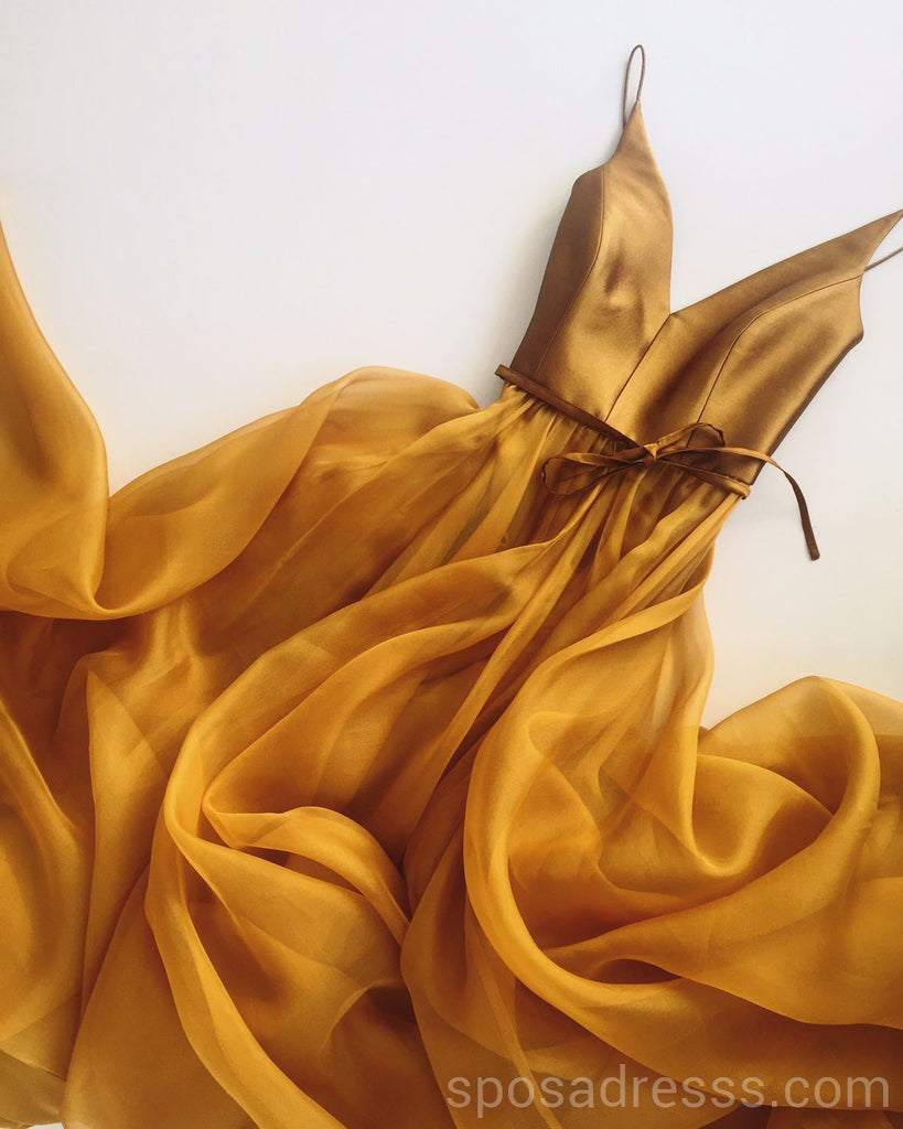 Simple Col en V de l'Or A-ligne Longue de Soirée, Robes de Bal, pas Cher Personnalisé Sweet 16 Robes, 18565