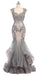Mütze Ärmel Spitze Perlen grau Meerjungfrau lange Abend Ball kleider, billig süß 16 Kleider, 18363
