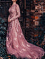 Sexy espalda abierta rosa de manga larga de encaje de noche larga vestidos de baile, 17484