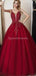 Σκούρο κόκκινο λουράκι σπαγγέτι με δαντέλα με δαντέλα A-line Μακρά βραδινά φορέματα, Βραδινά φορέματα, 12315