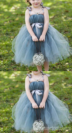 Dusty Bleu Pix Tutu Robes de Tulle Robes de Fille de Fleur, pas Cher Petite robe de Fille pour Mariage, FG046