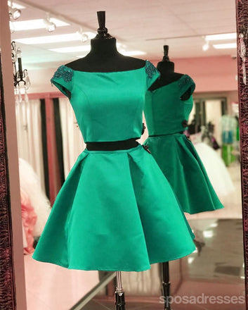 Robes de soirée bleues à manches courtes mignonnes deux pièces 2018, CM471