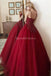 Σκούρο κόκκινο λουράκι σπαγγέτι με δαντέλα με δαντέλα A-line Μακρά βραδινά φορέματα, Βραδινά φορέματα, 12315