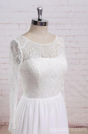 Dentelle à manches longues voir à travers des robes de mariée de plage pas cher en ligne, WD380