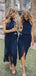 Vestidos de dama de honor cortos de gasa azul marino halter en línea, vestidos de damas de honor baratos, WG751