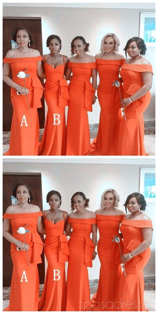 Burnt Πορτοκαλί Γοργόνα Αντιστοιχισμένα Φθηνά Φορέματα Παράνυμφων Online, WG523