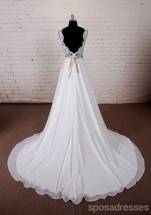 Sexy Backless V Neck Cheap Beach Wedding Dresses Online, WD381