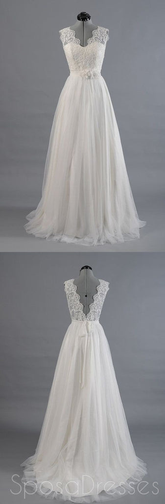 Melhor Venda de Vista V-Costas Lace Top Design Simples Festa de Casamento Vestidos, WD0036