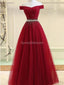 Off Ώμος Στρας χάντρες κόκκινο μακρύ βράδυ Prom φορέματα, Βραδινό Κόμμα Prom Φορέματα, 12317