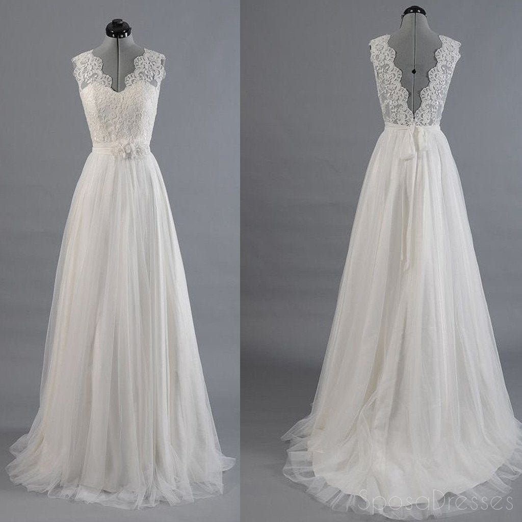Melhor Venda de Vista V-Costas Lace Top Design Simples Festa de Casamento Vestidos, WD0036